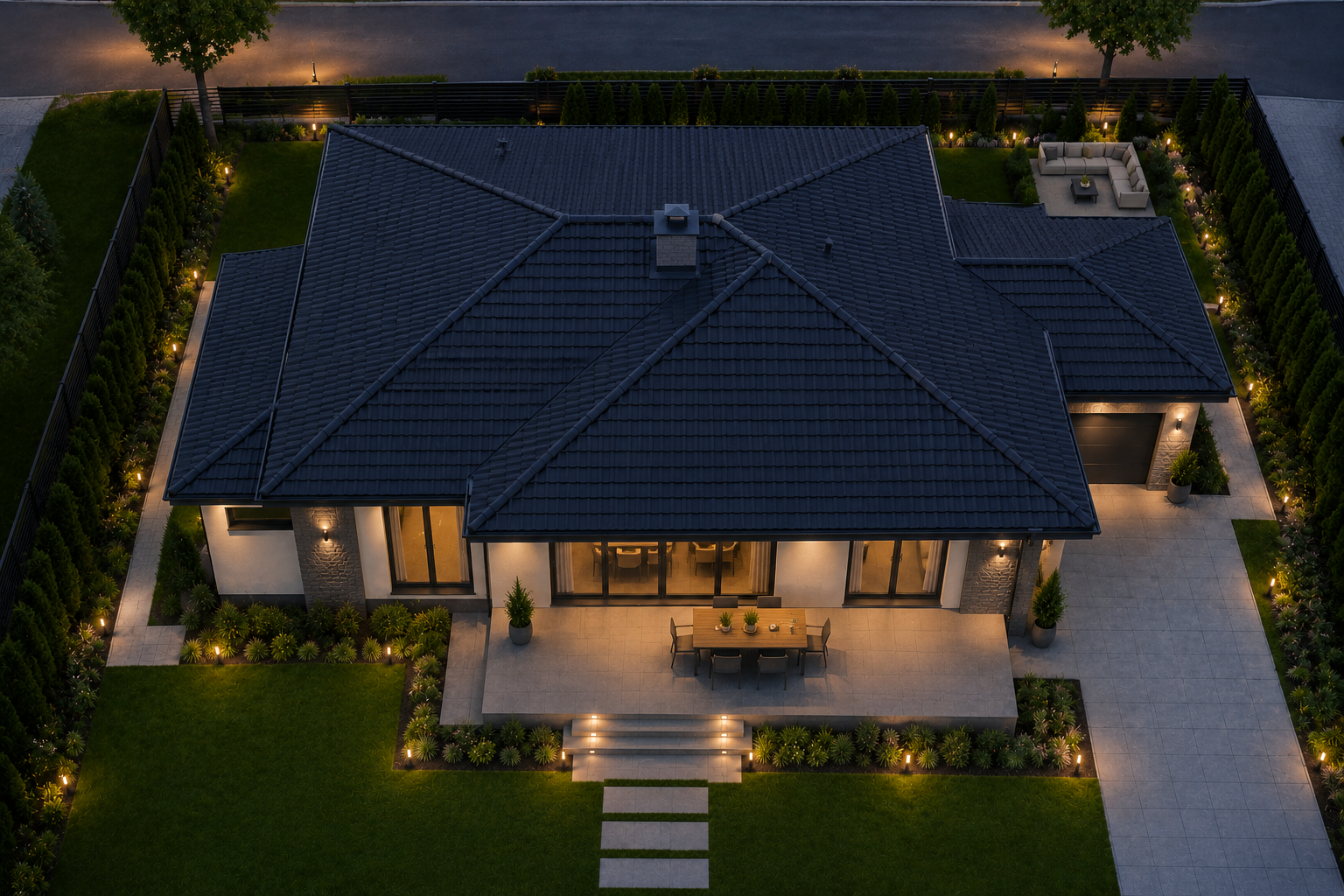 Tek Katlı Lüks Villa Tepeden Görünüm