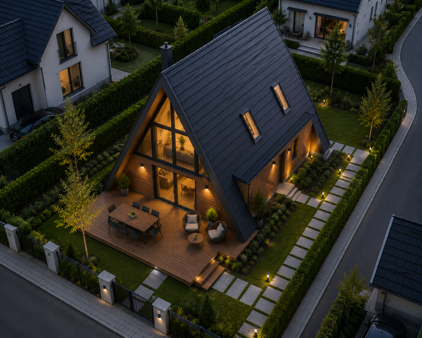 A-Frame Dağ Evi Tepeden Görünüm